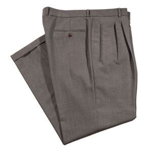 Hugo Boss Mens Dress Pants Brown Wool Straight Cuffed Pleated Trousers 38x30